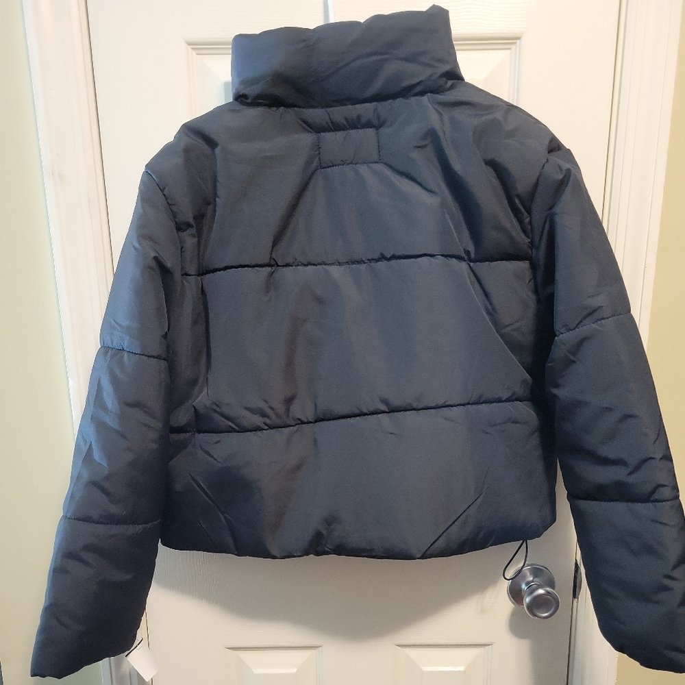 SoldNWOT Fashion Nova Crop Black Puffer Jacket Womens Full Zip/ Snap Button Coat - Picture 7 of 9